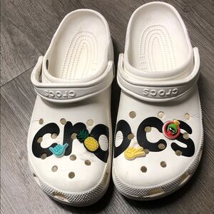 CROCS mens  White Clogs with Colorful Charms